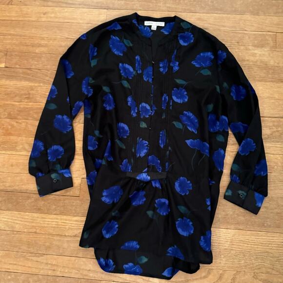 Larry Levine black blue long sleeve tunic size medium M b5 - Picture 1 of 4